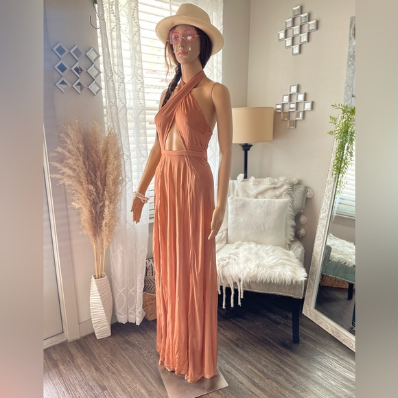 Cross Wrap Tie Halter Maxi Split Front Dress Size US 0 - Picture 2 of 8